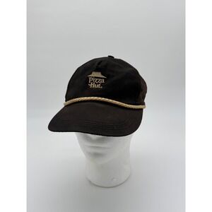 Vintage 90's Pizza Hut Rope Hat Black Snapback Employee Cap Distressed Fade V8